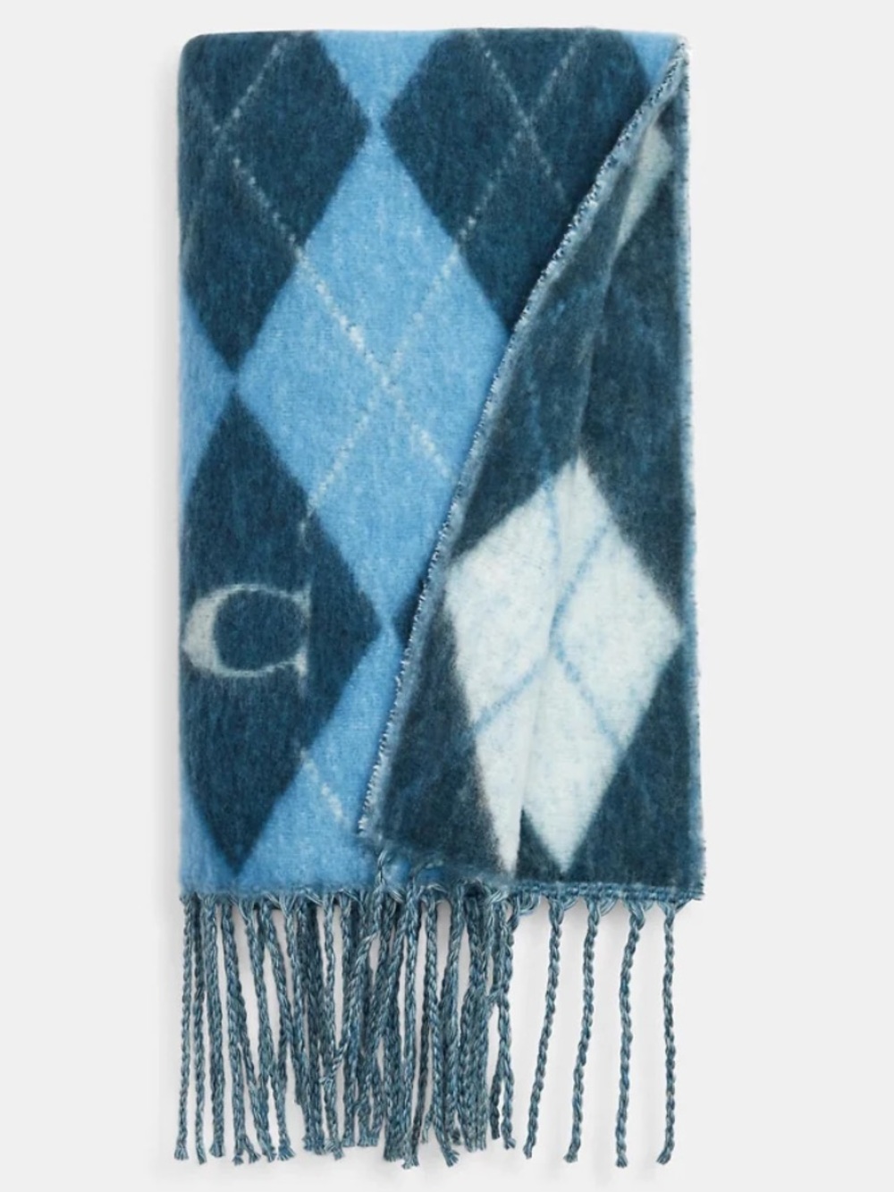 Coach Argyle Print Oversized Muffler in Blue NWT